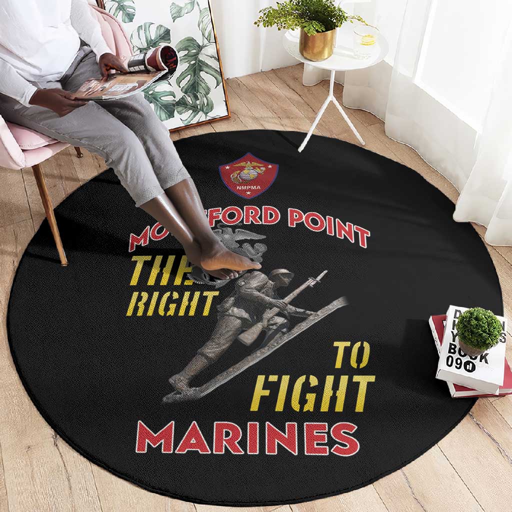 African American Heroes Round Carpet Montford Point Marines - Black LT15