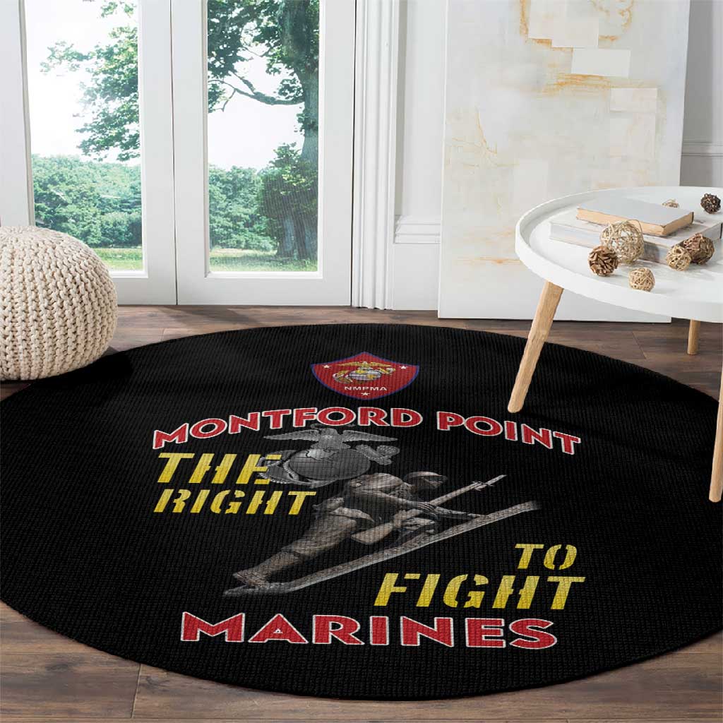 African American Heroes Round Carpet Montford Point Marines - Black LT15