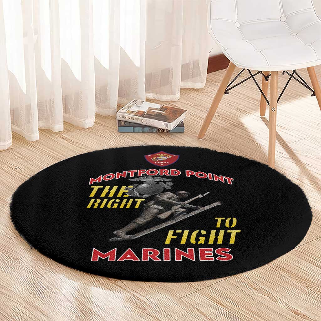 African American Heroes Round Carpet Montford Point Marines - Black LT15