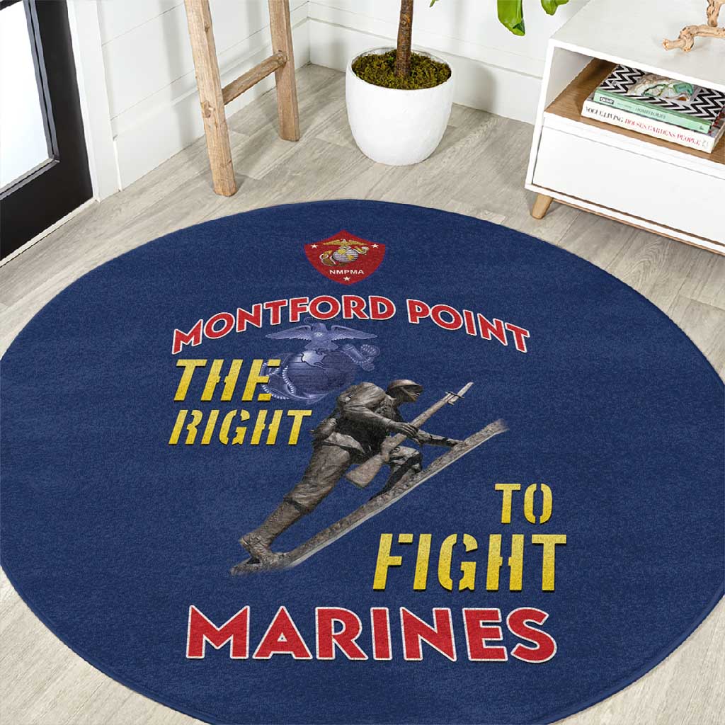 African American Heroes Round Carpet Montford Point Marines - Blue LT15