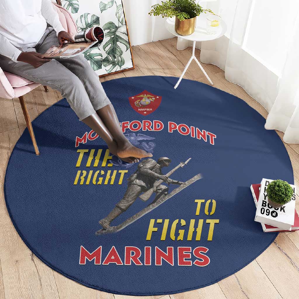 African American Heroes Round Carpet Montford Point Marines - Blue LT15