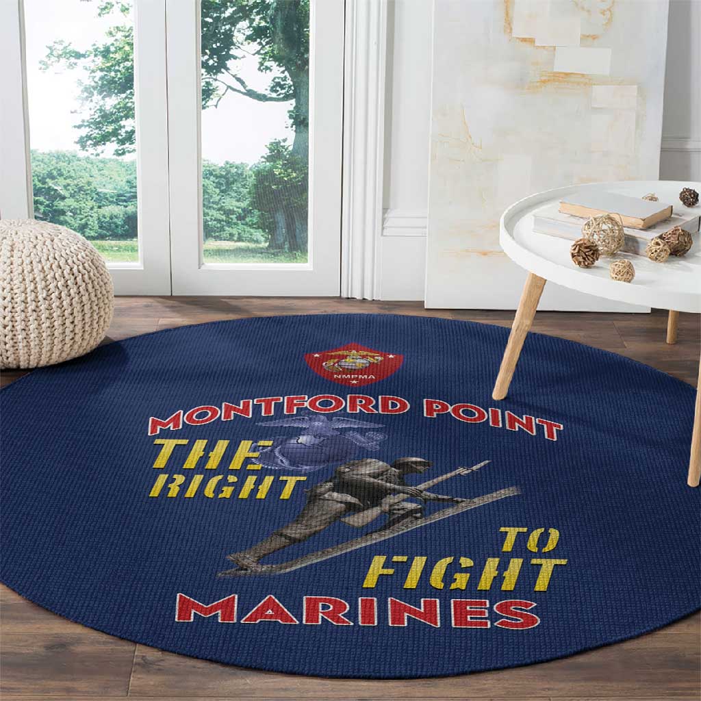 African American Heroes Round Carpet Montford Point Marines - Blue LT15