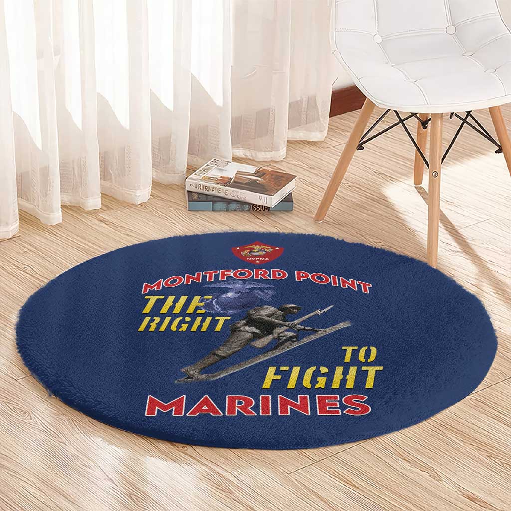 African American Heroes Round Carpet Montford Point Marines - Blue LT15