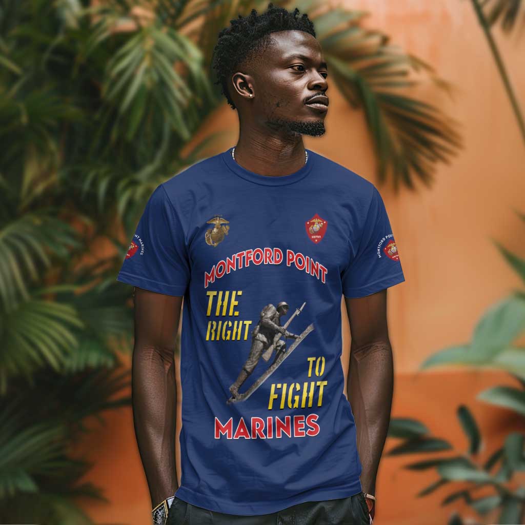African American Heroes T shirt Montford Point Marines - Blue LT15