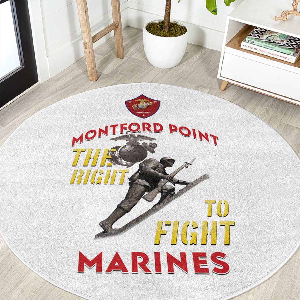 African American Heroes Round Carpet Montford Point Marines - White LT15