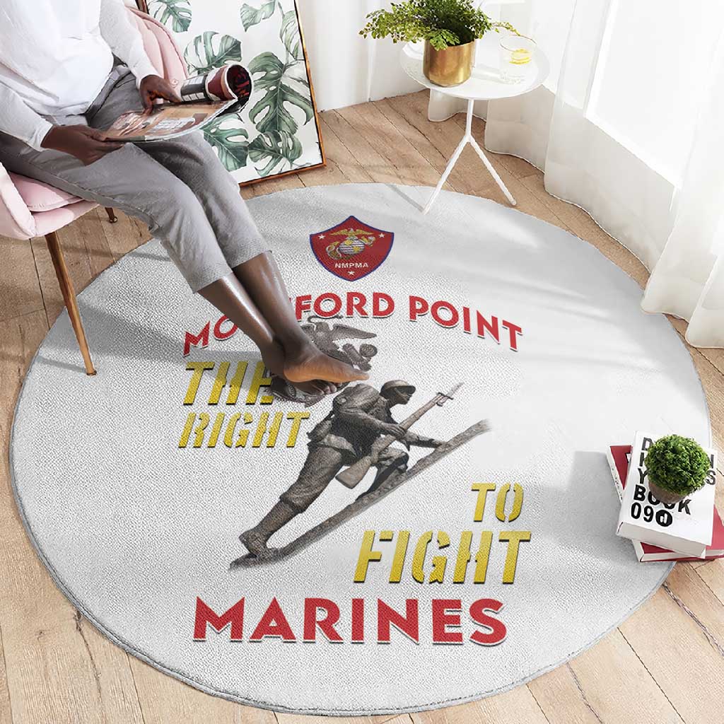 African American Heroes Round Carpet Montford Point Marines - White LT15