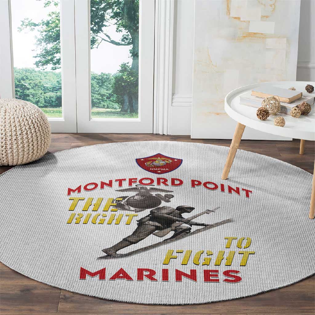 African American Heroes Round Carpet Montford Point Marines - White LT15