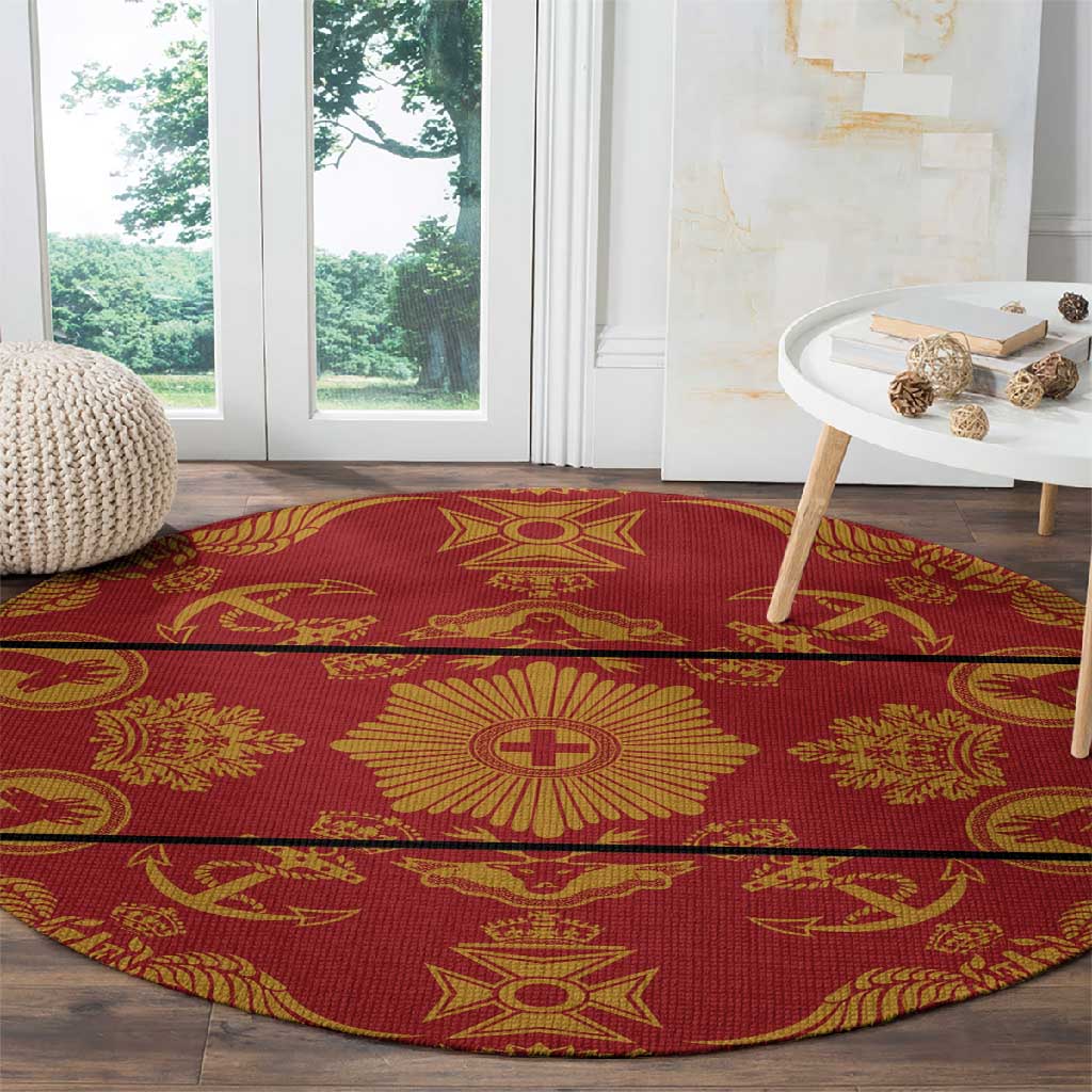 Basotho Blanket Round Carpet Lesotho Seanamarena Kharetsa Royal Red LT15