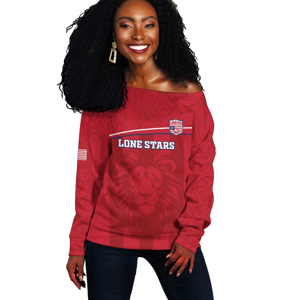 Custom Liberia Off Shoulder Sweater Football Lion Mascot - Red LT15
