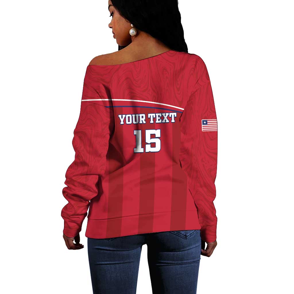 Custom Liberia Off Shoulder Sweater Football Lion Mascot - Red LT15