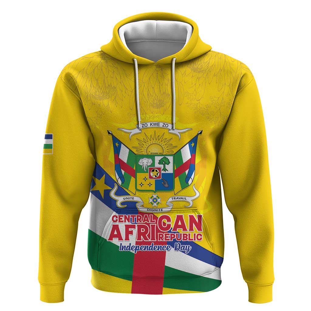 Personalised Central African Republic Independence Day Hoodie Coat Of Arms Proteas LT15