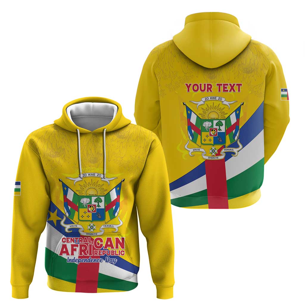 Personalised Central African Republic Independence Day Hoodie Coat Of Arms Proteas LT15