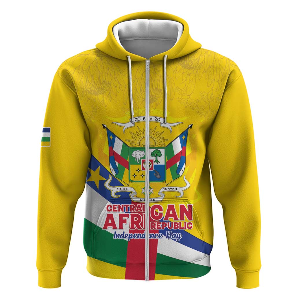 Personalised Central African Republic Independence Day Hoodie Coat Of Arms Proteas LT15