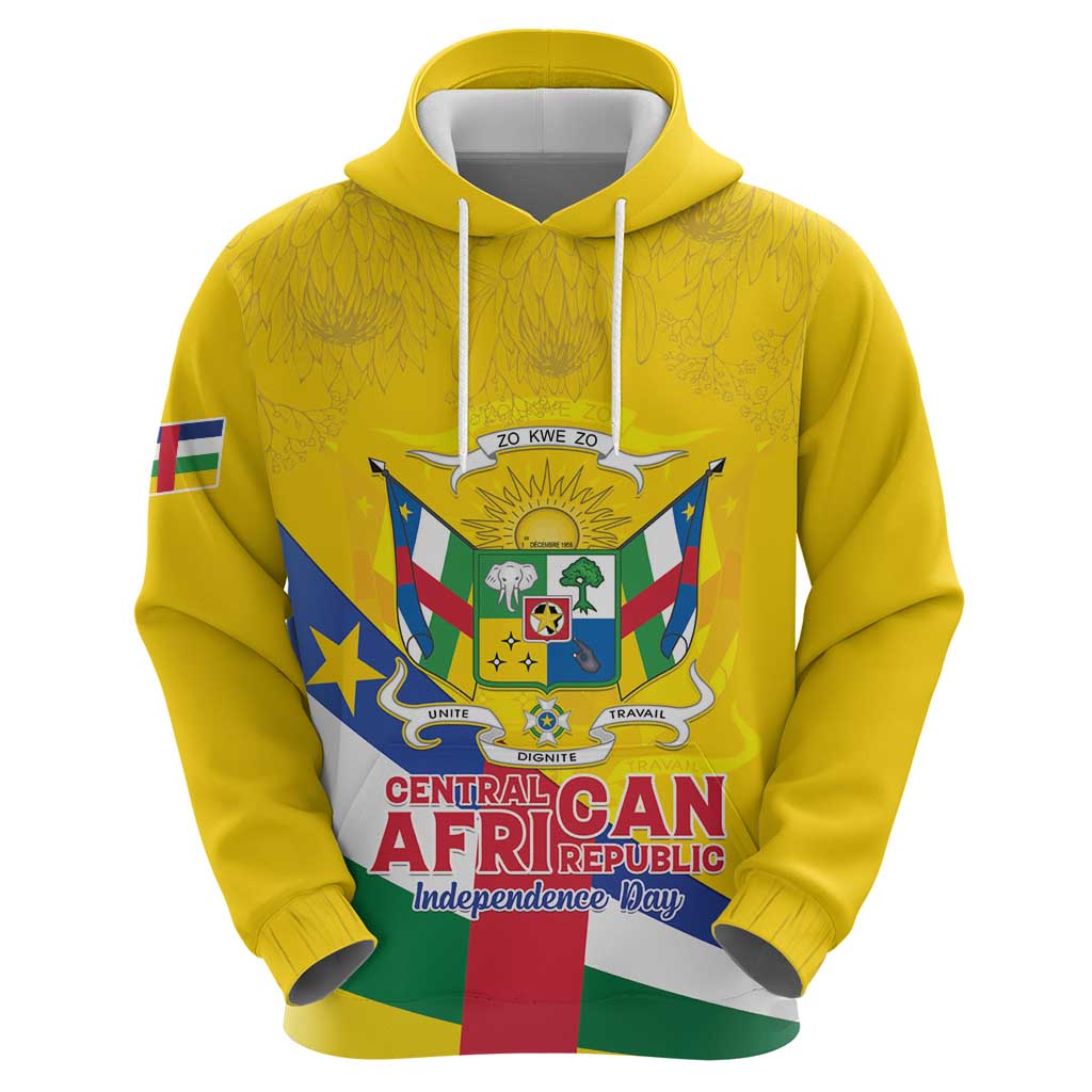 Personalised Central African Republic Independence Day Hoodie Coat Of Arms Proteas LT15