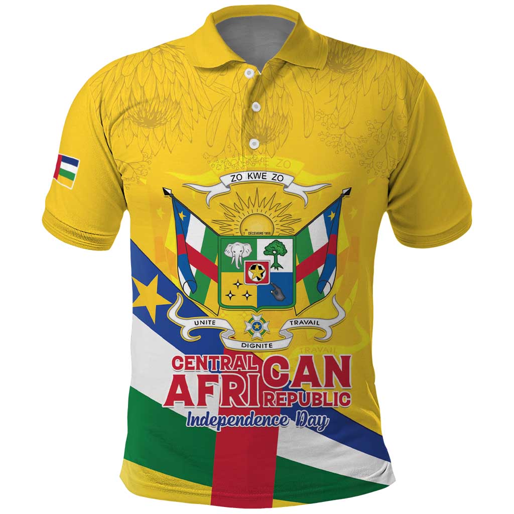 Personalised Central African Republic Independence Day Polo Shirt Coat Of Arms Proteas LT15