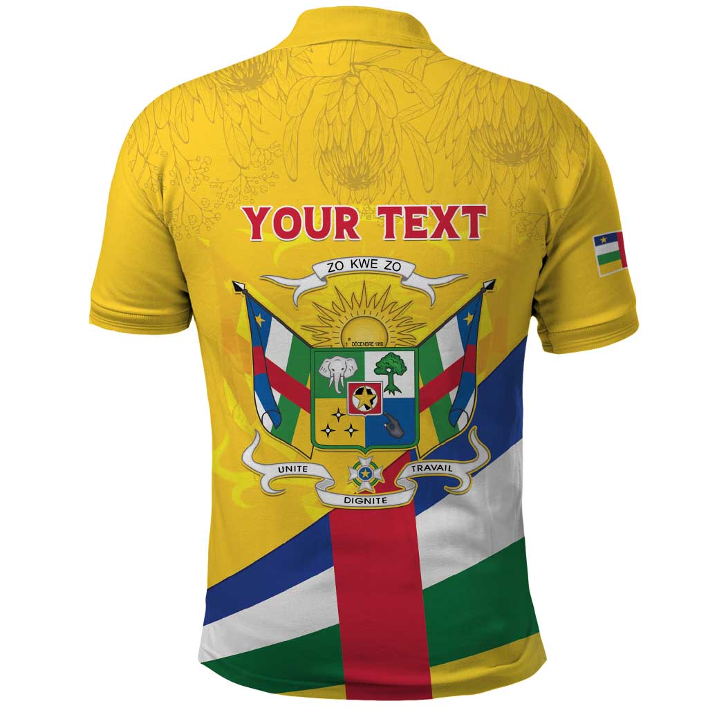 Personalised Central African Republic Independence Day Polo Shirt Coat Of Arms Proteas LT15