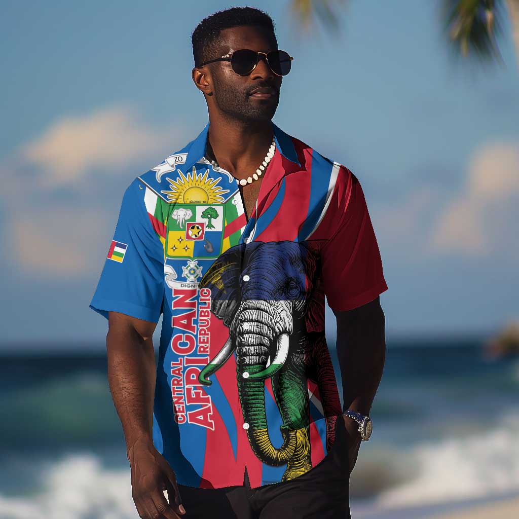 Personalised Central African Republic Elephant Hawaiian Shirt Coat Of Arms With Map LT15
