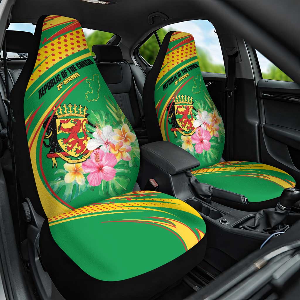 Congo Republic Day Car Seat Cover Coat Of Arms With Tropical Flower LT15