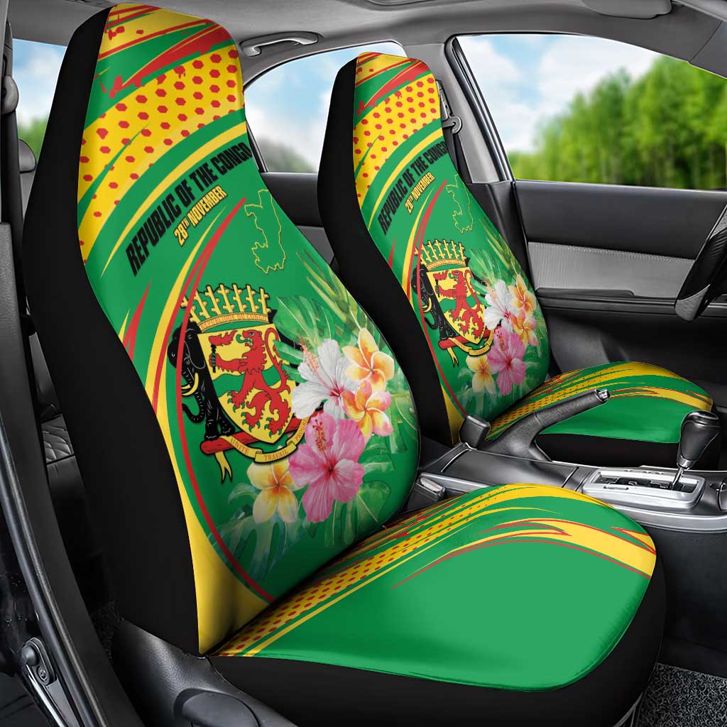Congo Republic Day Car Seat Cover Coat Of Arms With Tropical Flower LT15