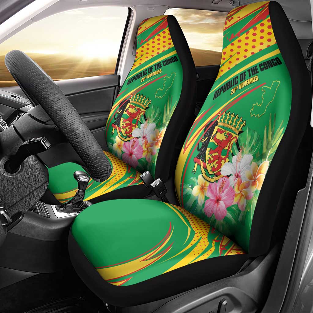 Congo Republic Day Car Seat Cover Coat Of Arms With Tropical Flower LT15