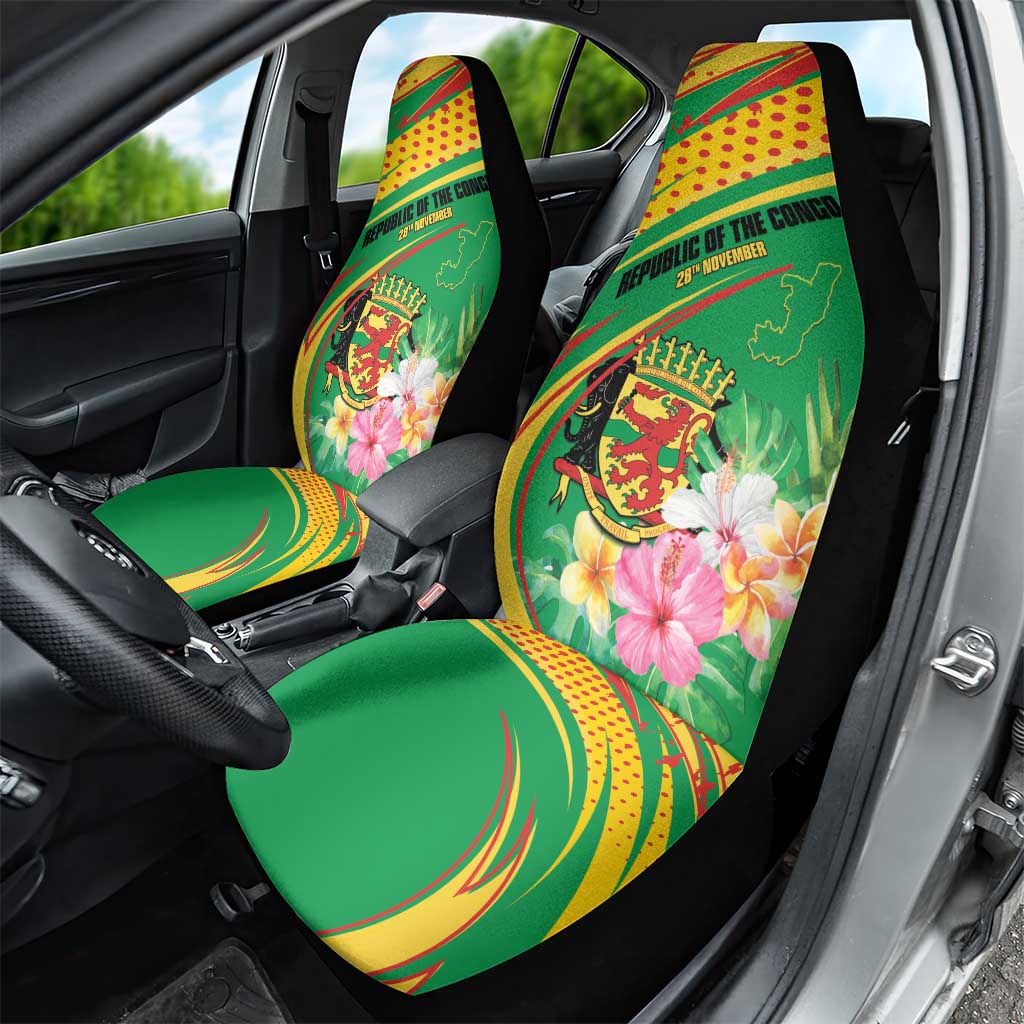 Congo Republic Day Car Seat Cover Coat Of Arms With Tropical Flower LT15