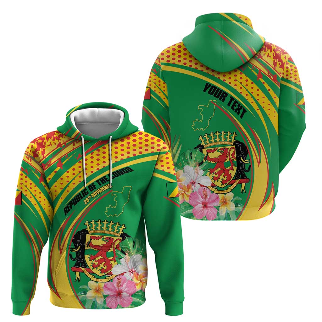 Personalized Congo Republic Day Hoodie Coat Of Arms With Tropical Flower LT15