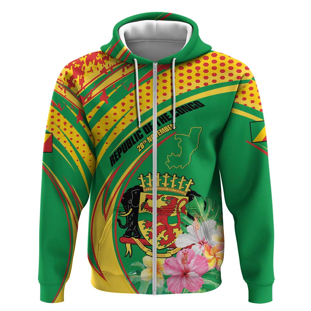 Personalized Congo Republic Day Hoodie Coat Of Arms With Tropical Flower LT15