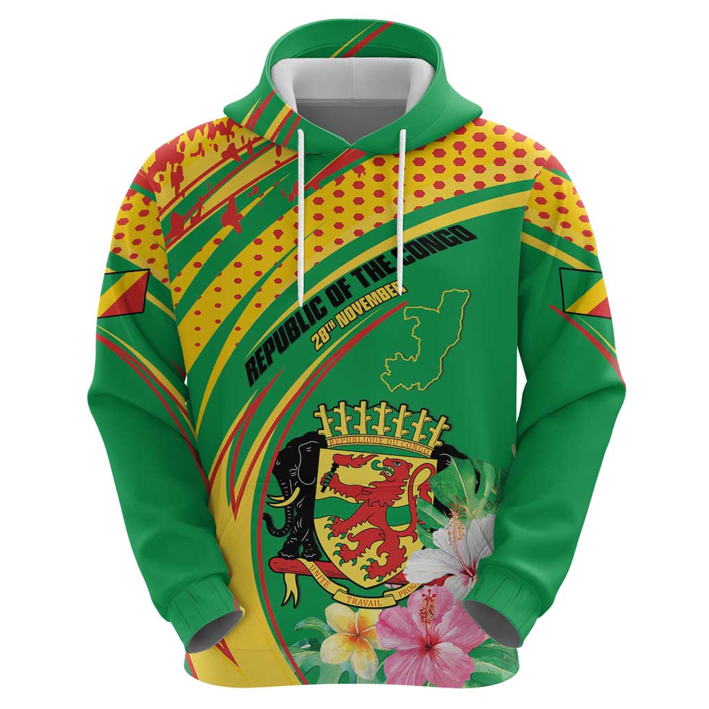 Personalized Congo Republic Day Hoodie Coat Of Arms With Tropical Flower LT15