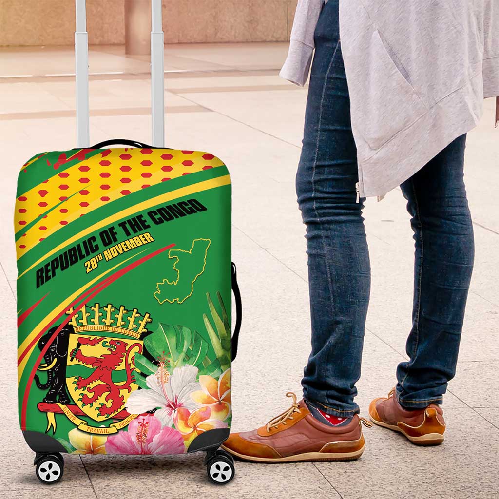 Congo Republic Day Luggage Cover Coat Of Arms With Tropical Flower LT15
