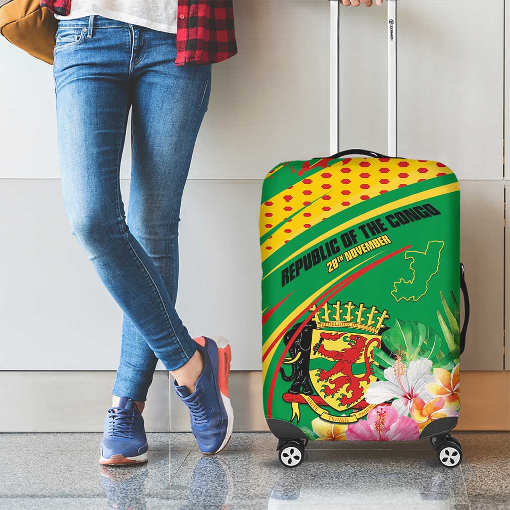 Congo Republic Day Luggage Cover Coat Of Arms With Tropical Flower LT15