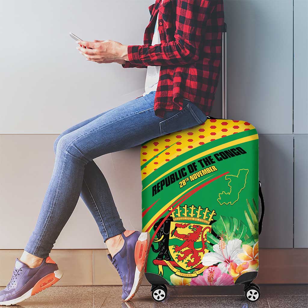 Congo Republic Day Luggage Cover Coat Of Arms With Tropical Flower LT15