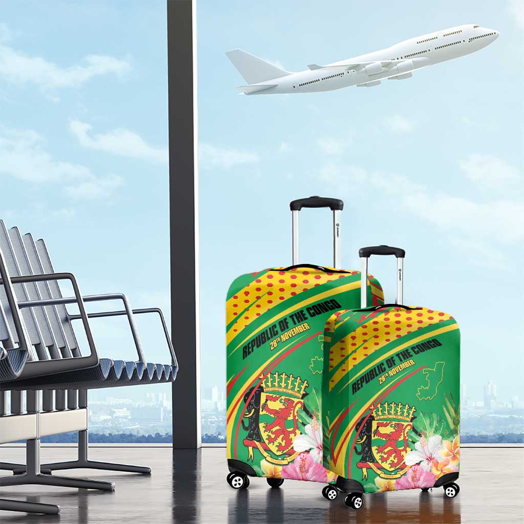 Congo Republic Day Luggage Cover Coat Of Arms With Tropical Flower LT15
