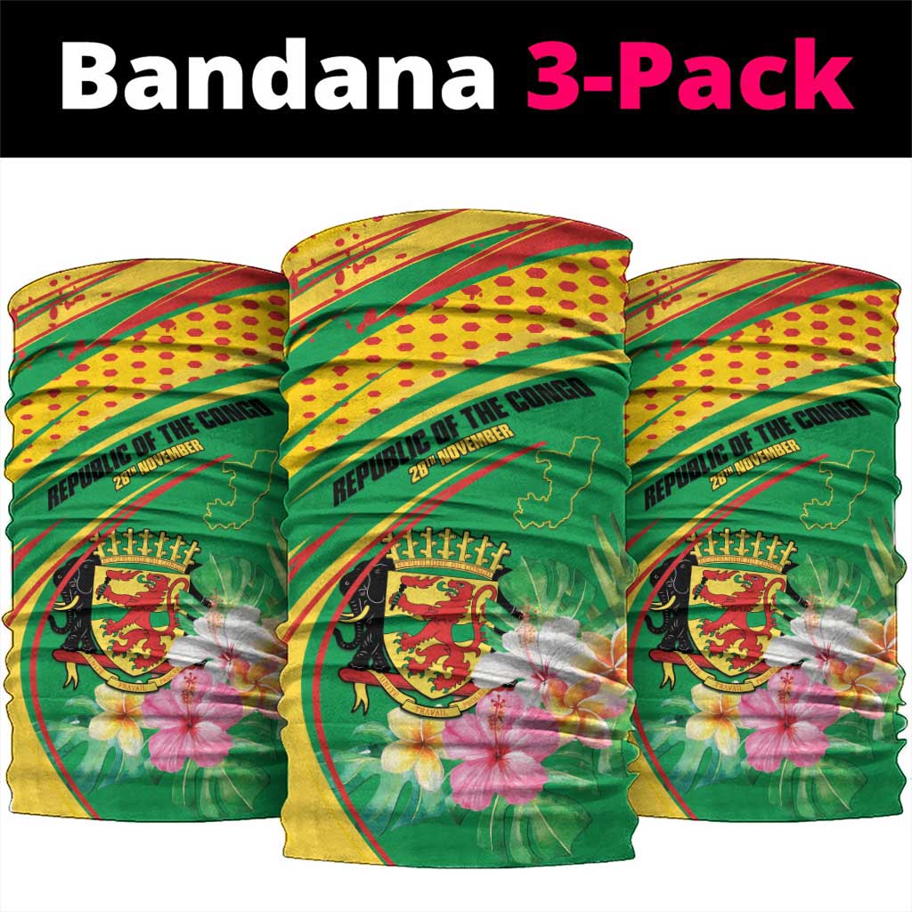 Congo Republic Day Neck Gaiter Coat Of Arms With Tropical Flower LT15
