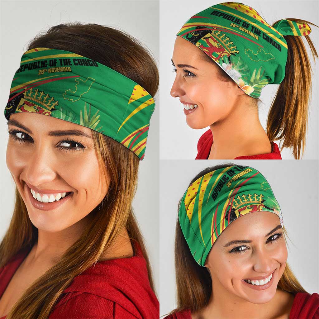 Congo Republic Day Neck Gaiter Coat Of Arms With Tropical Flower LT15