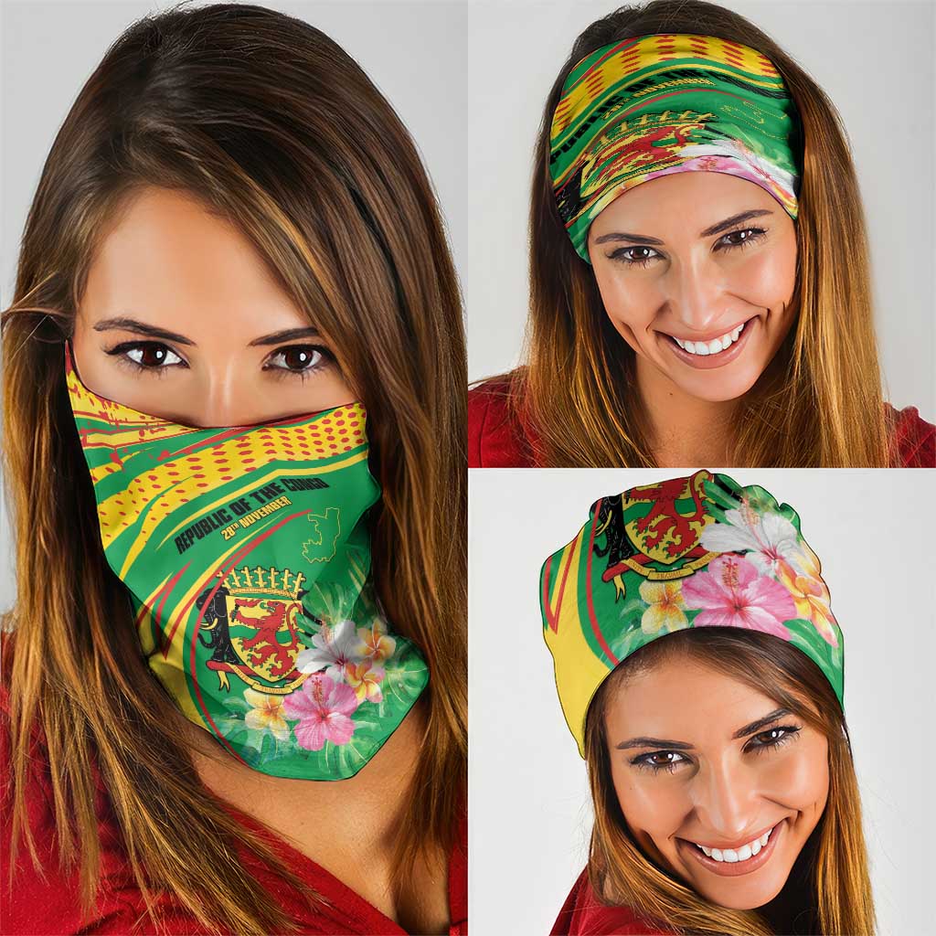 Congo Republic Day Neck Gaiter Coat Of Arms With Tropical Flower LT15