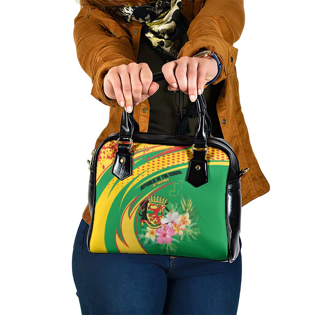 Congo Republic Day Shoulder Handbag Coat Of Arms With Tropical Flower LT15