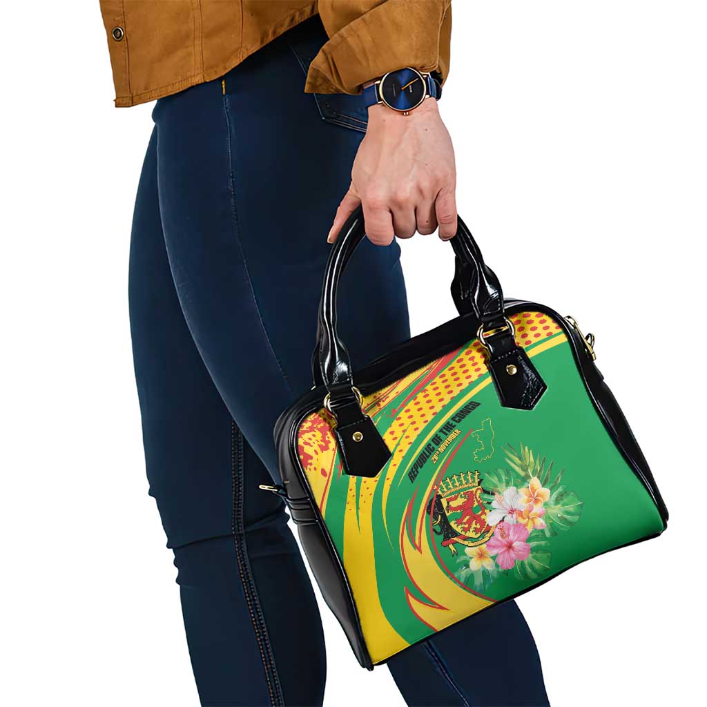 Congo Republic Day Shoulder Handbag Coat Of Arms With Tropical Flower LT15