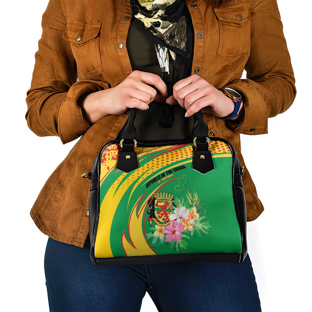 Congo Republic Day Shoulder Handbag Coat Of Arms With Tropical Flower LT15