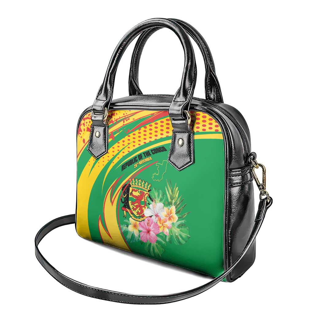 Congo Republic Day Shoulder Handbag Coat Of Arms With Tropical Flower LT15