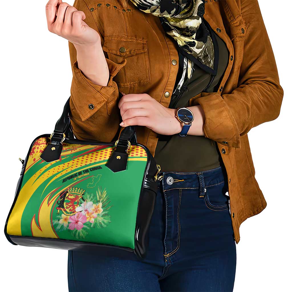 Congo Republic Day Shoulder Handbag Coat Of Arms With Tropical Flower LT15
