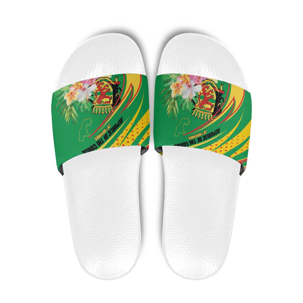 Congo Republic Day Slide Sandals Coat Of Arms With Tropical Flower LT15