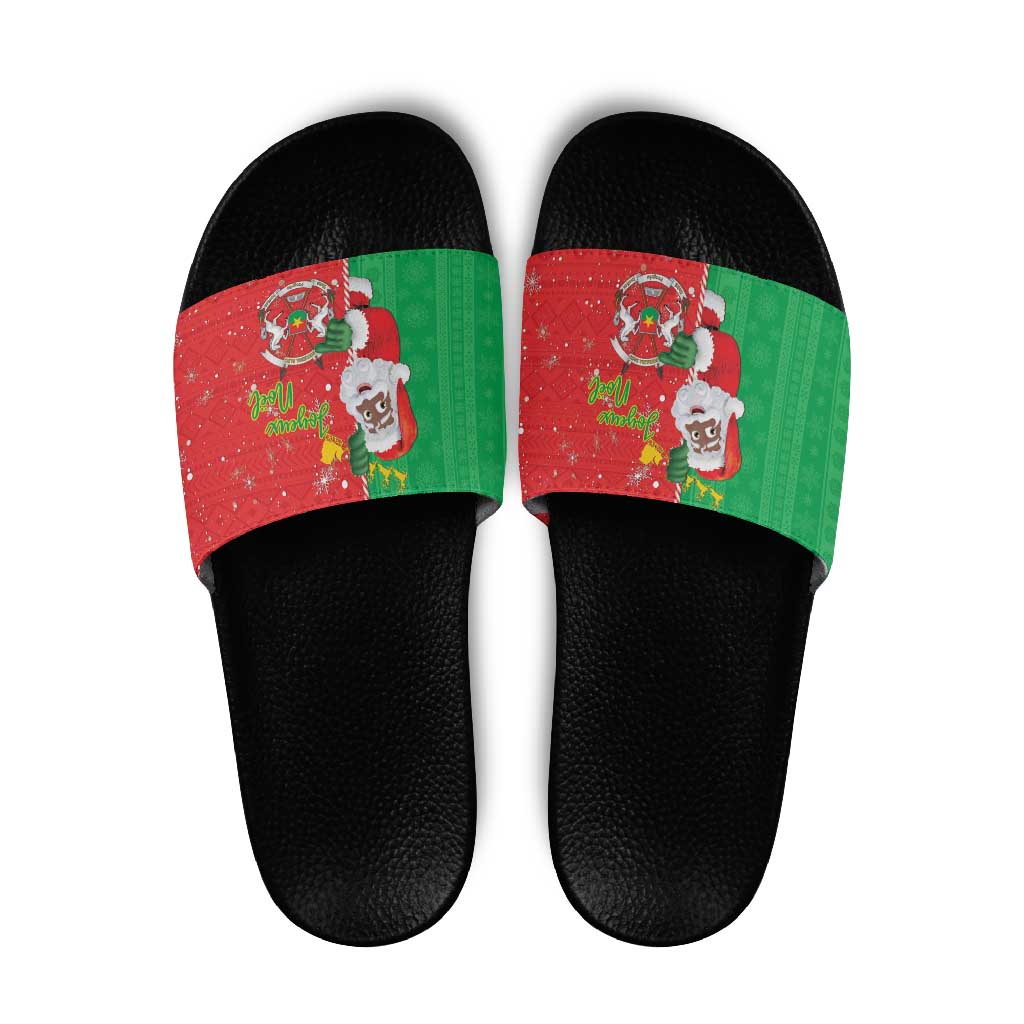 Burkina Faso Christmas Slide Sandals Black Santa Joyeux Noel LT15