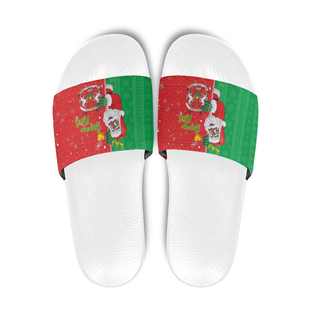Burkina Faso Christmas Slide Sandals Black Santa Joyeux Noel LT15