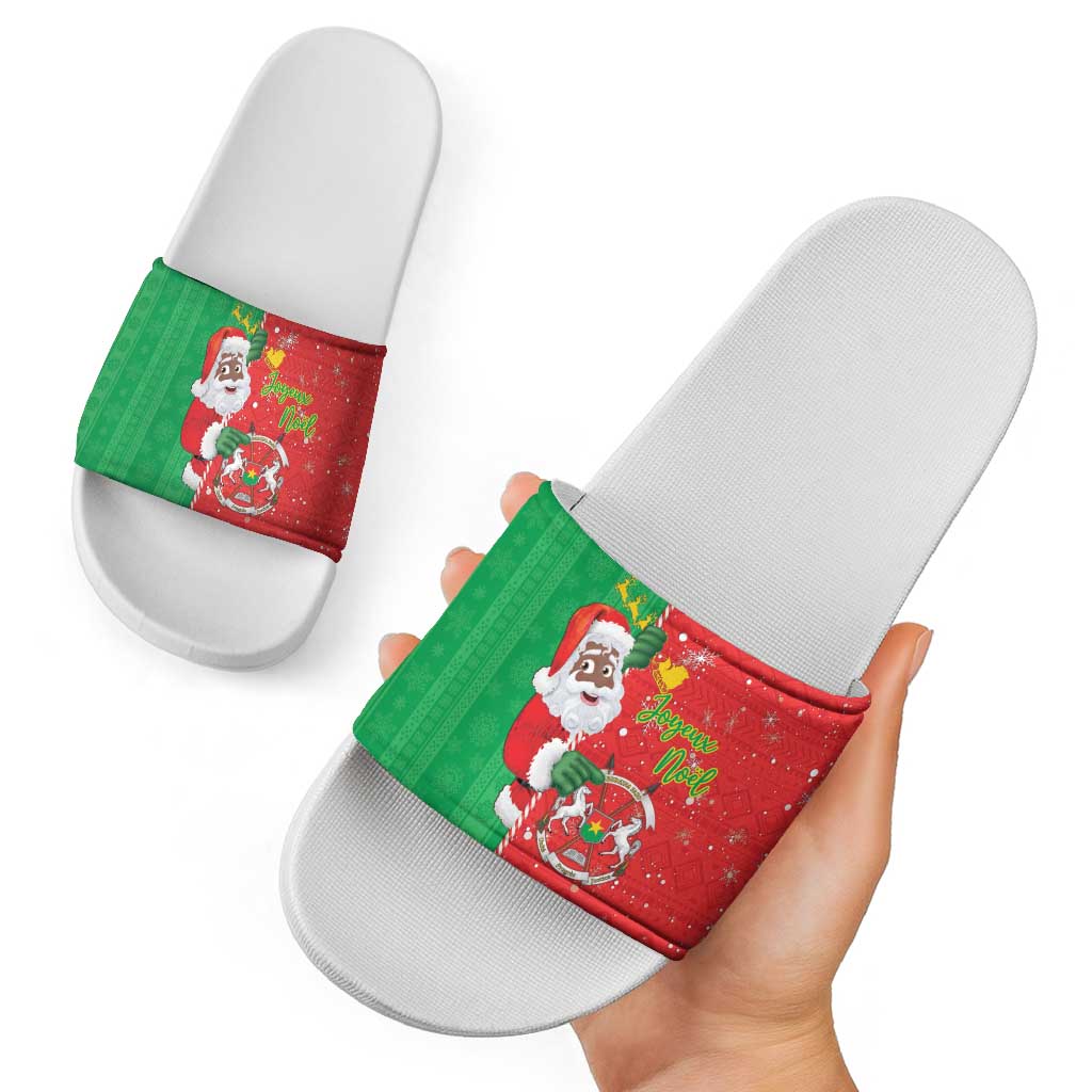 Burkina Faso Christmas Slide Sandals Black Santa Joyeux Noel LT15