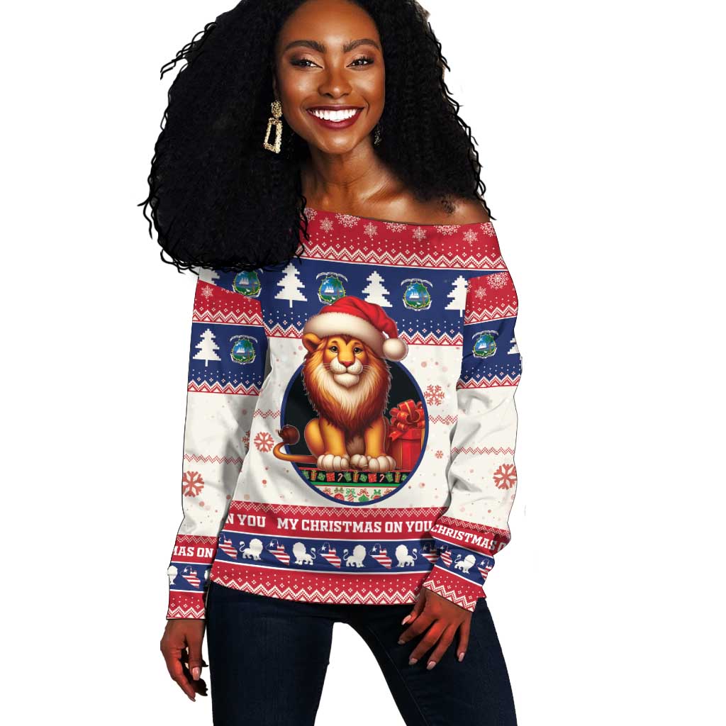 Liberia Christmas Off Shoulder Sweater African Lion Santa LT15