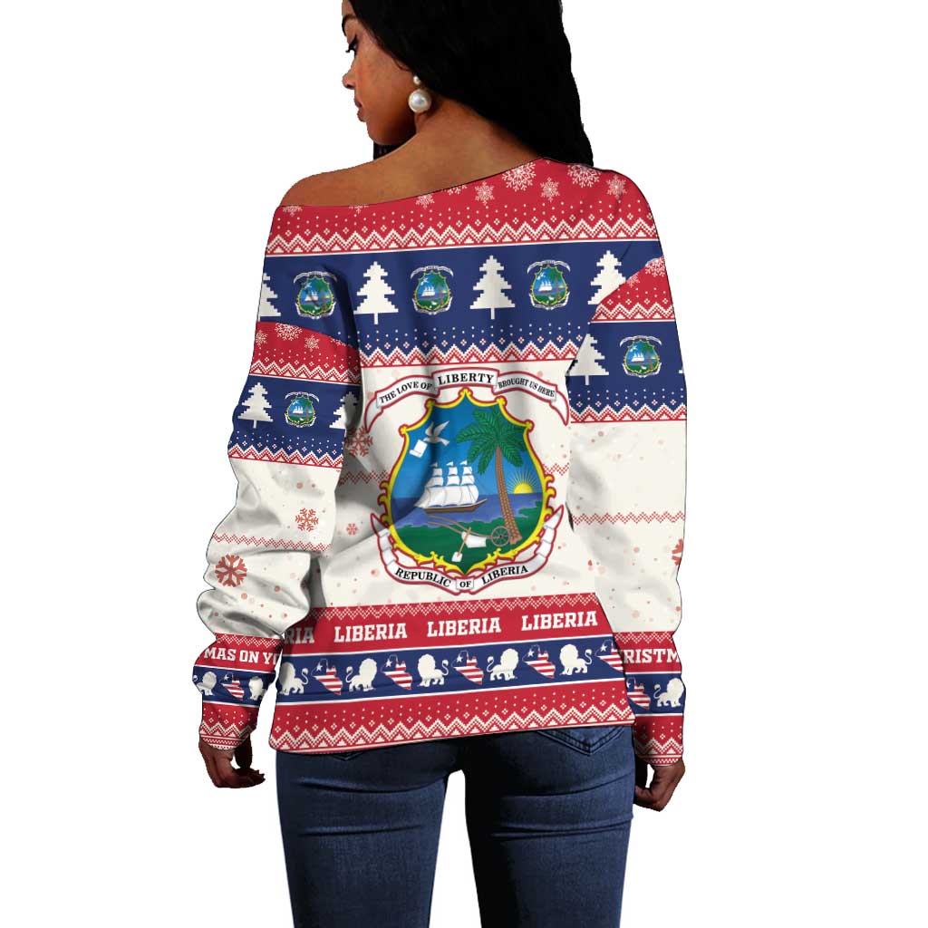 Liberia Christmas Off Shoulder Sweater African Lion Santa LT15