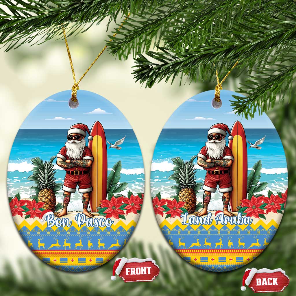 Aruba Christmas Ceramic Ornament Surfing Santa Bon Pasco LT15