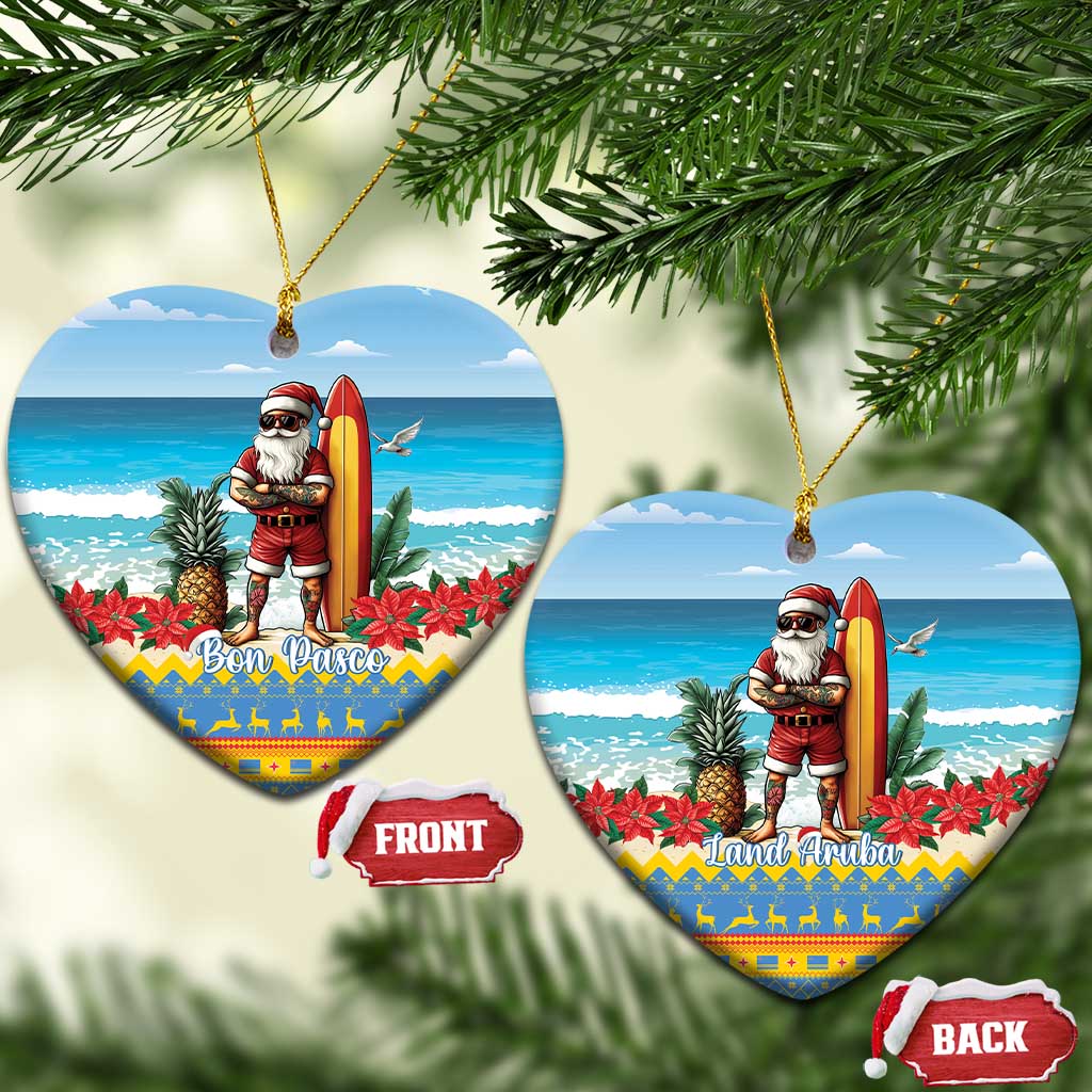 Aruba Christmas Ceramic Ornament Surfing Santa Bon Pasco LT15