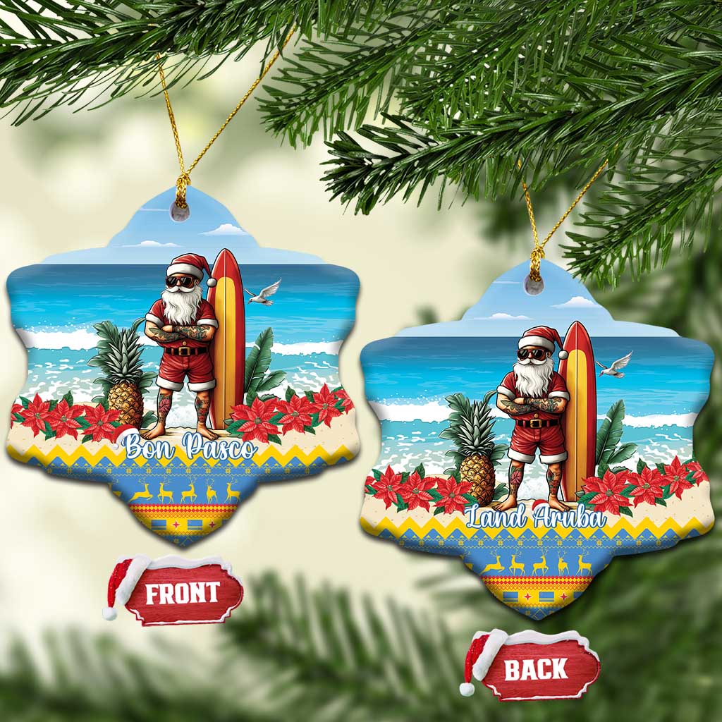 Aruba Christmas Ceramic Ornament Surfing Santa Bon Pasco LT15