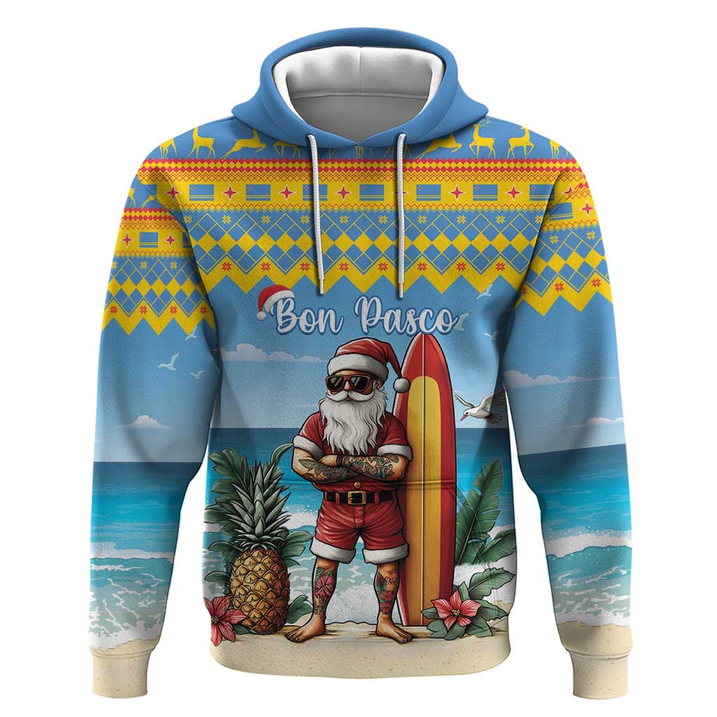 Aruba Christmas Hoodie Surfing Santa Bon Pasco LT15